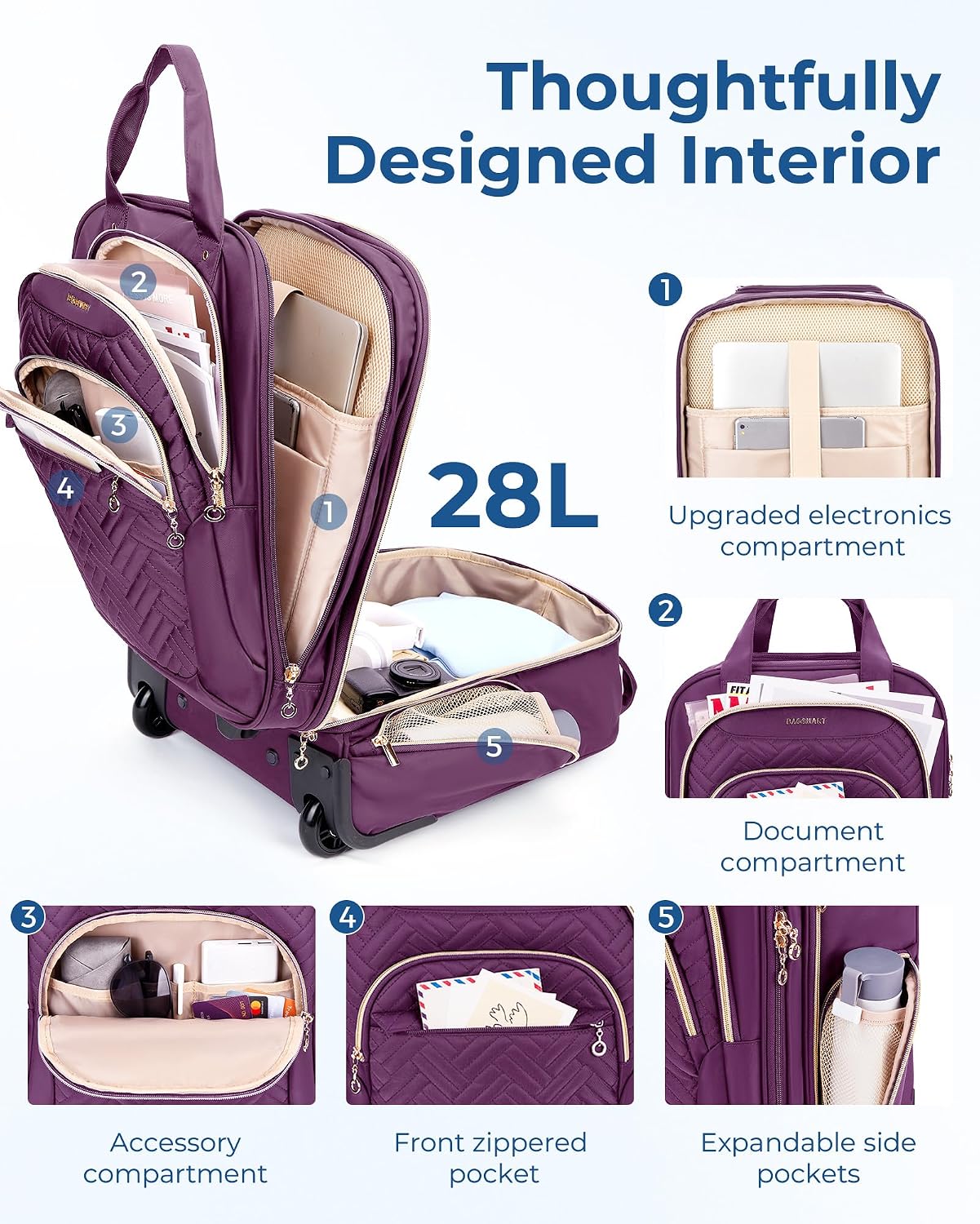 BAGSMART - Maleta de mano para debajo del asiento, maleta suave de...