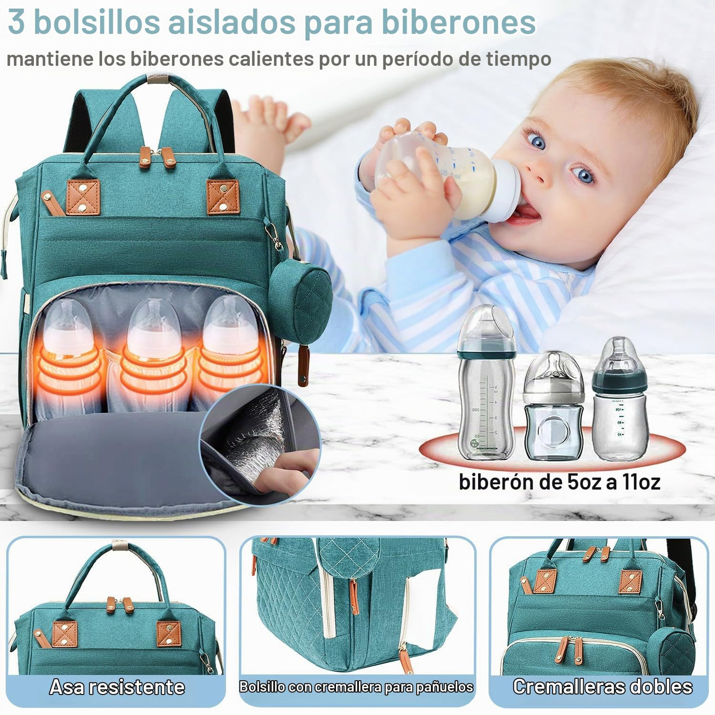 SHITIESHOU Bolsa de pañales mochila para bebé, bolsa de pañales par...
