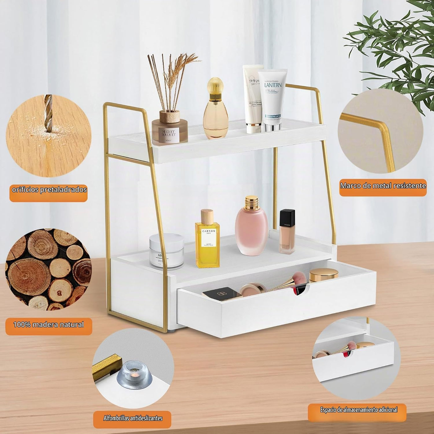 Organizador de baño de 2 niveles con cajón, organizador de encimera...