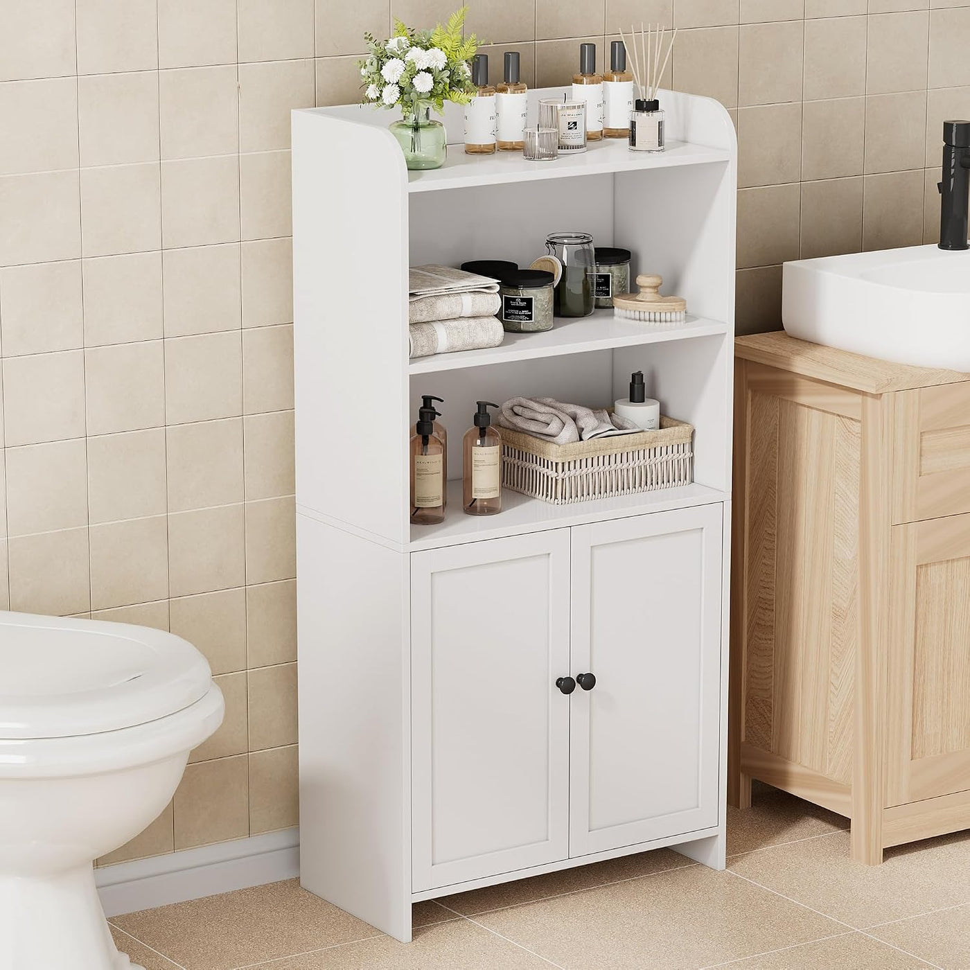 Homhedy Armario de almacenamiento de baño pequeño, almacenamiento i...