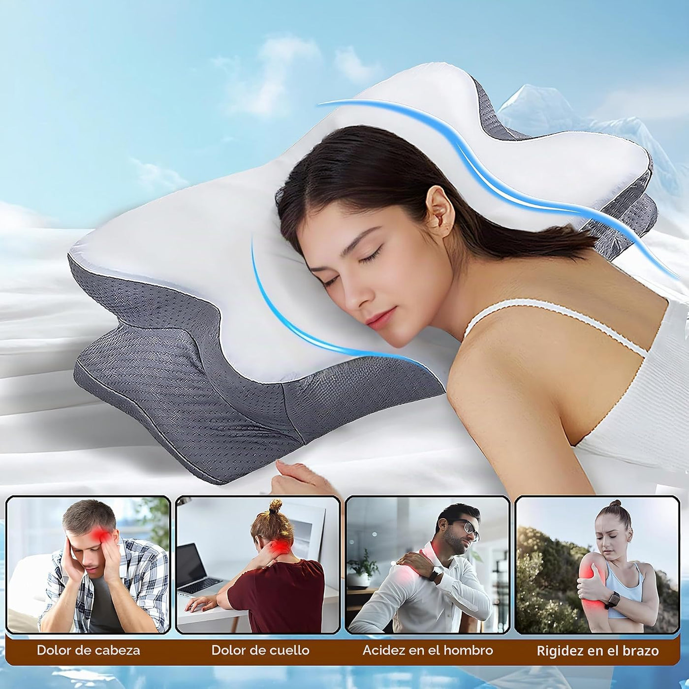 Almohada Cervical para el Cuello para Alivio del Dolor, Almohadas E...