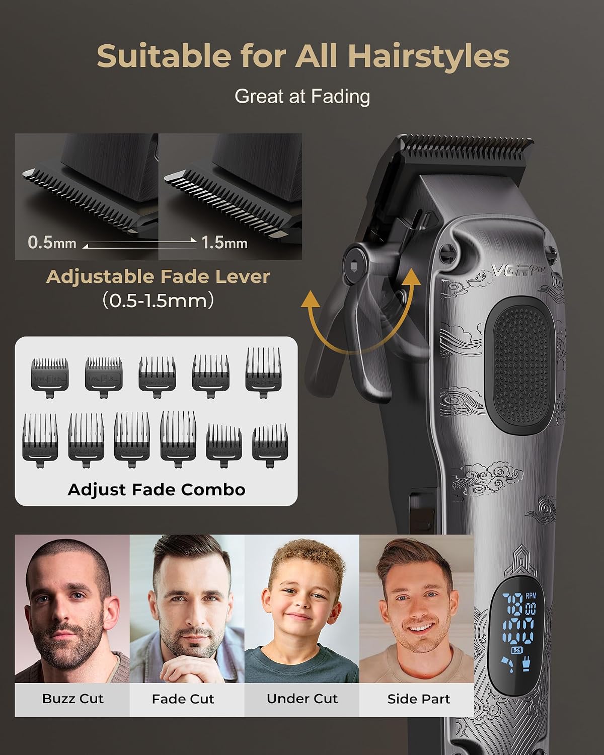 Cortapelos Vgrpro para Hombres Profesional, Cortapelos Inalámbrico...