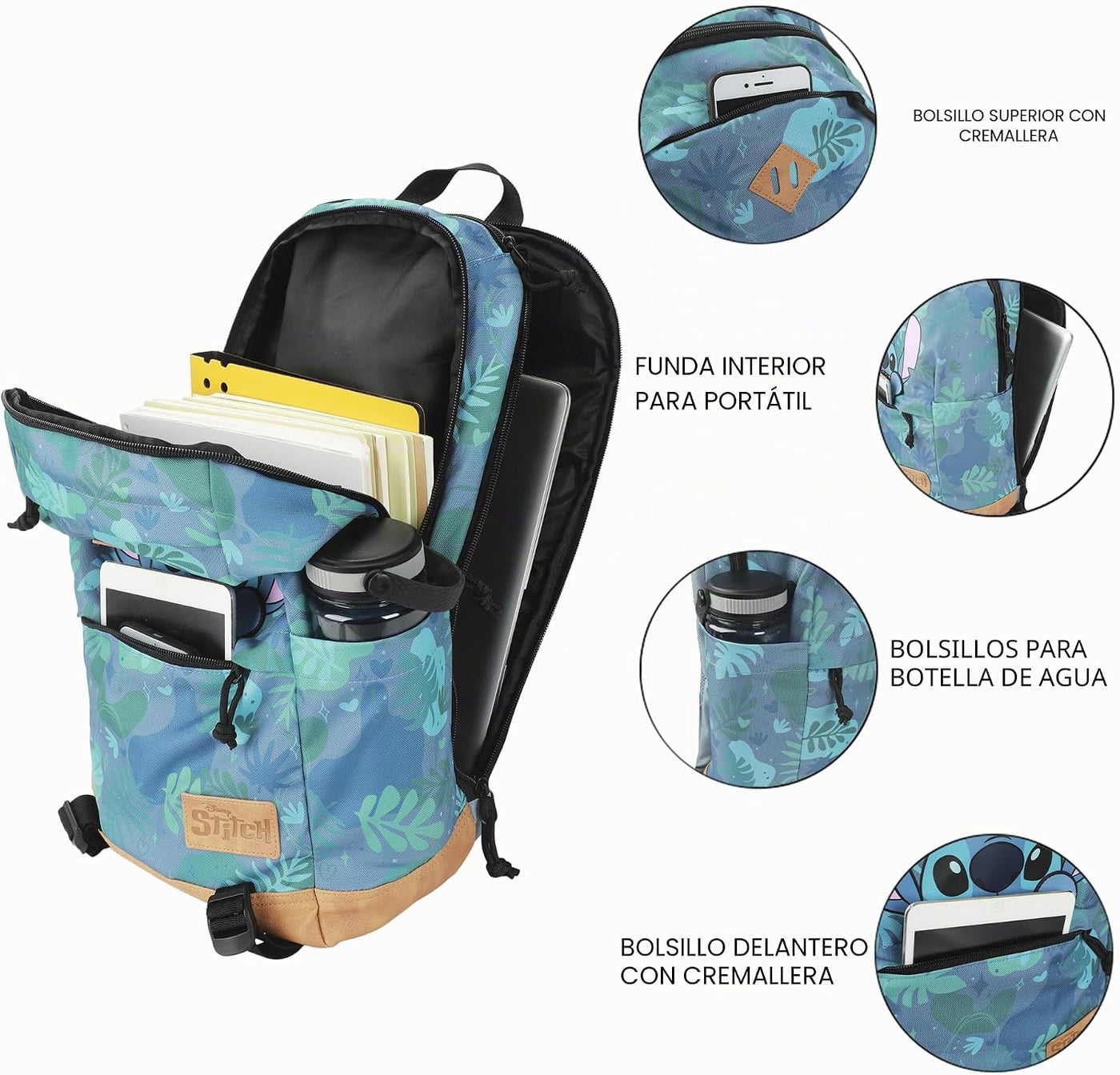 Mochila con capucha Disney Stitch Tropical Print de 17.5"