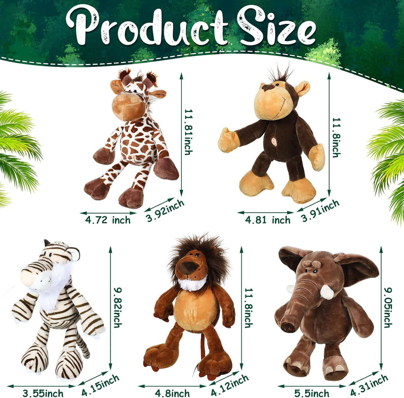 Zhanmai Juego de 6 juguetes de peluche de animales de safari de la...