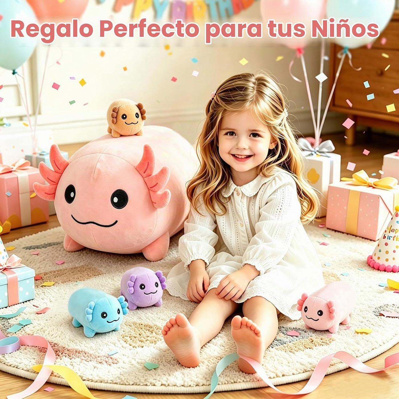 MMguai Peluche de ajolote de 16 pulgadas con 4 bebés, juguete de aj...