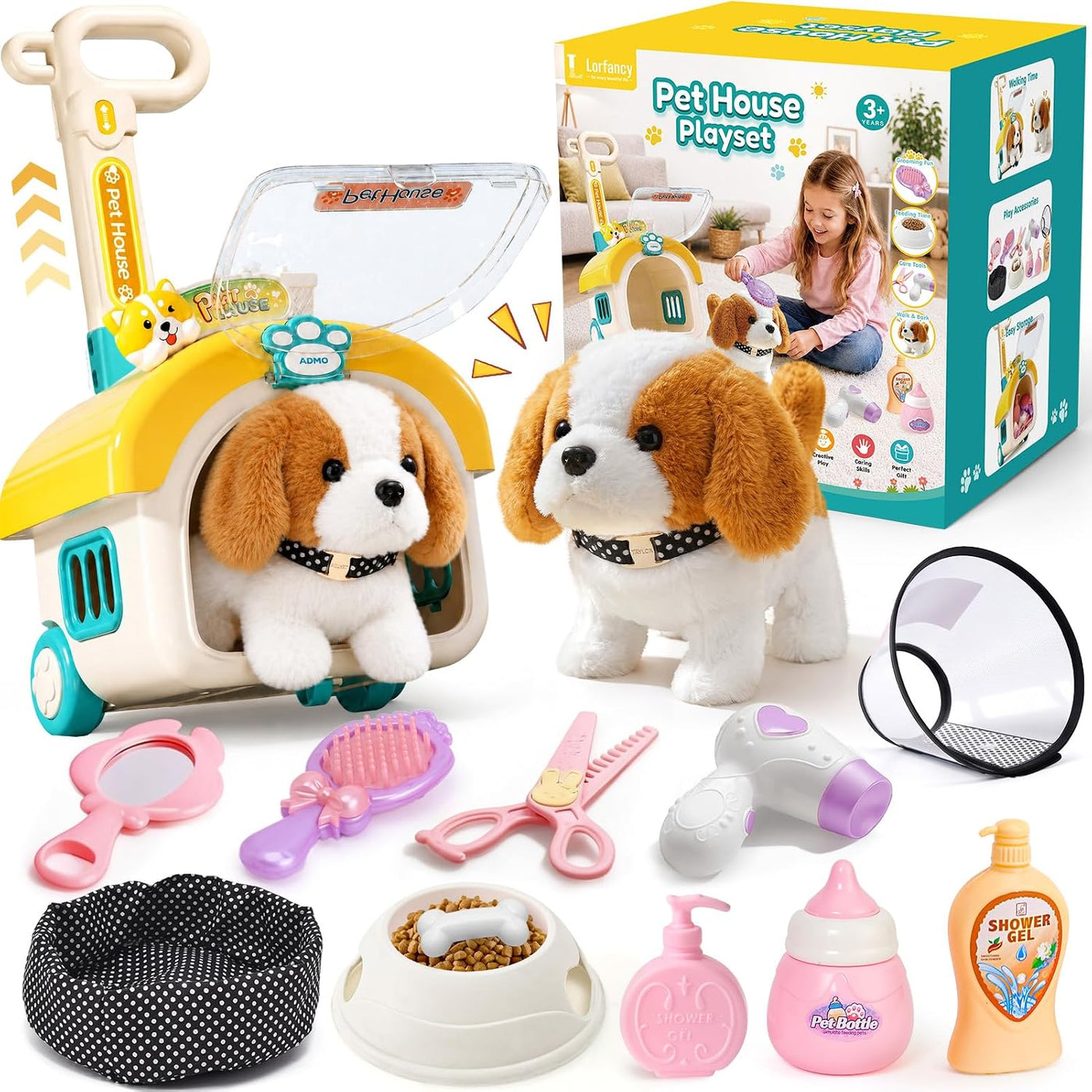 Lorfancy Juguete electrónico para perros que camina para niños con...