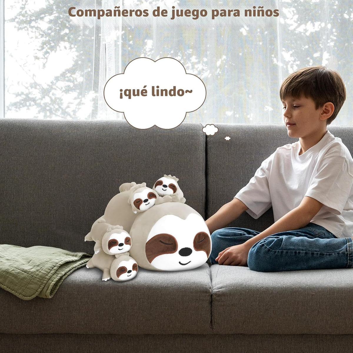 TOYSYM Perezoso de peluche lindo perezoso de peluche con 4 peluches...