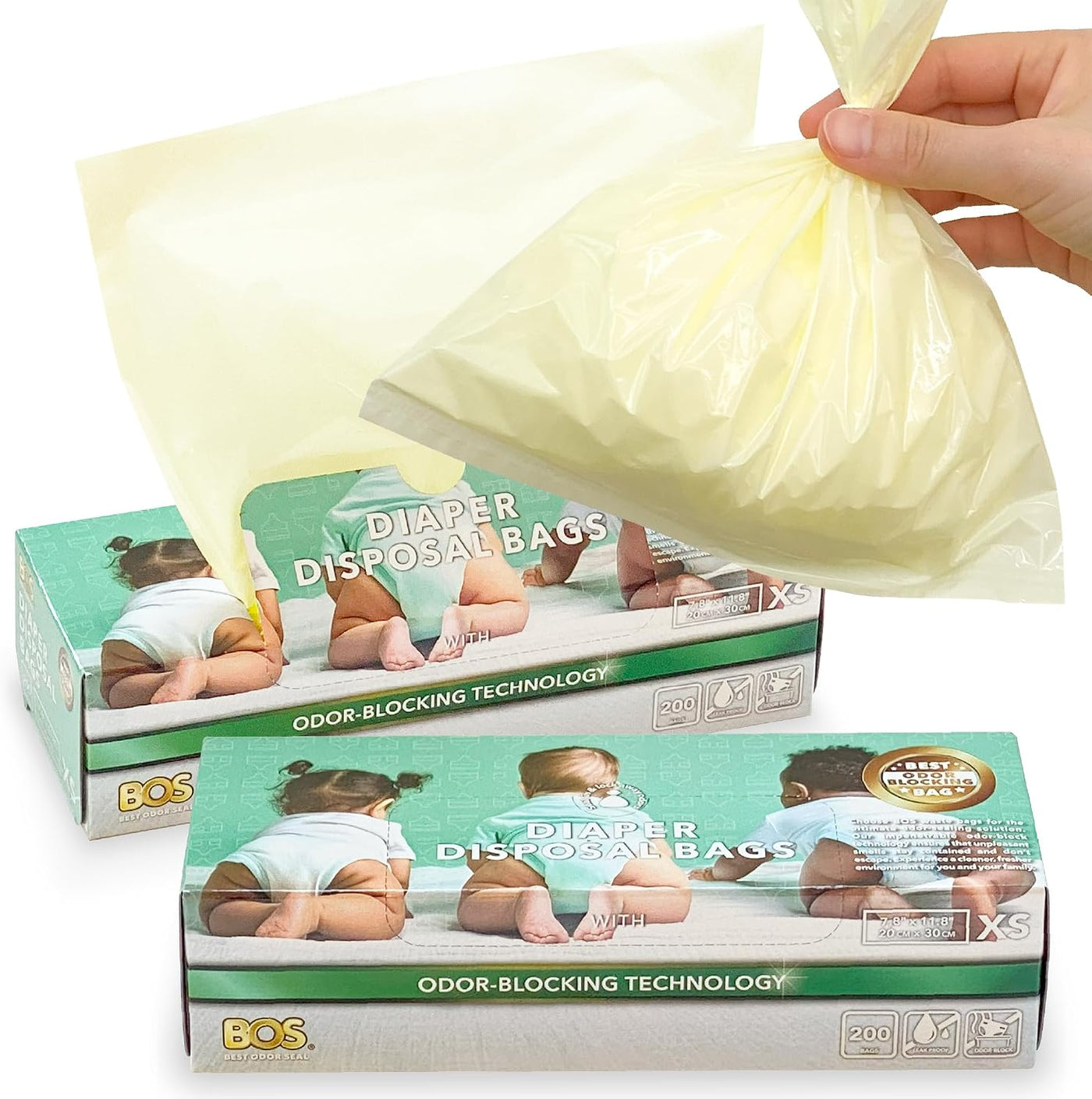 BOS Bolsas de basura para pañales sucios que sellan olores, sin olo...