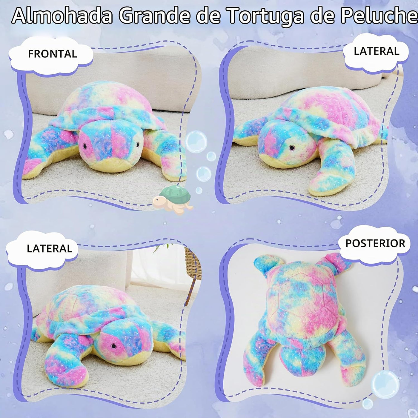 Jrystar Peluche de tortuga marina gigante, almohada de felpa grande...