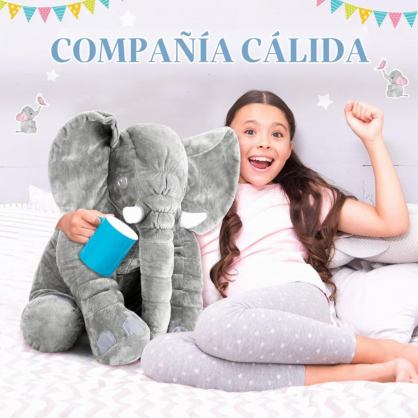 Yulejo Elefante de peluche gigante, almohada de animal de peluche g...