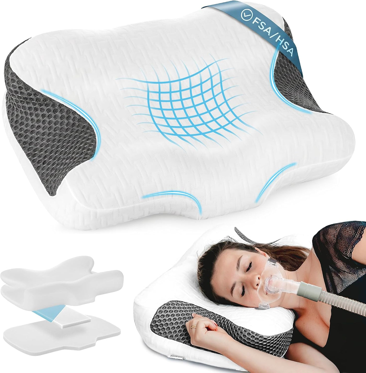 Elviros Almohada CPAP HSA\/FSA para personas que duermen boca arrib...