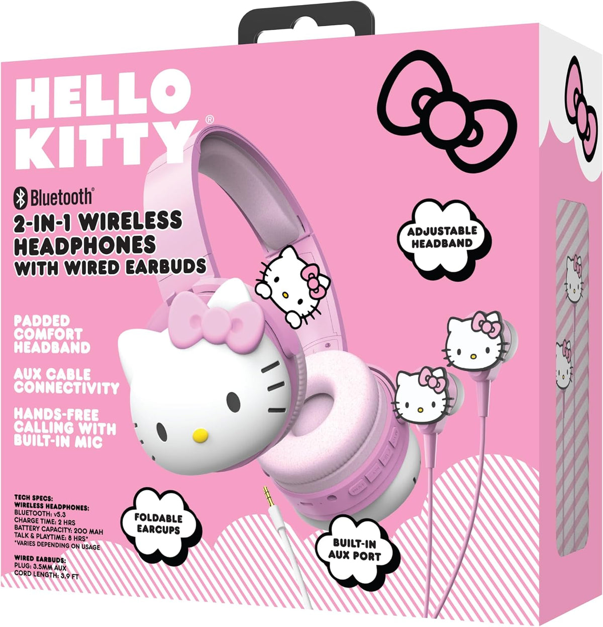 Auriculares inalámbricos Bluetooth 2 en 1 de Hello Kitty con auricu...