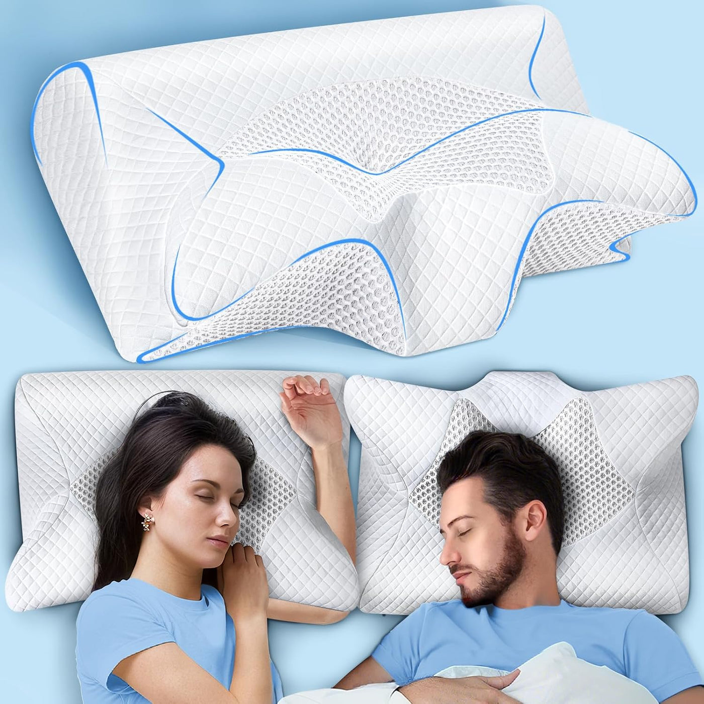 SAHEYER Almohada cervical para el cuello, almohada ergonómica de es...