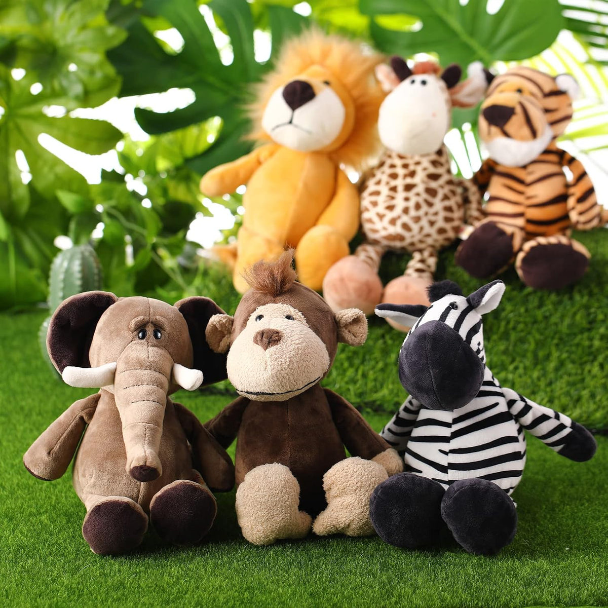 Zhanmai Juego de 6 juguetes de peluche de animales de safari de la...