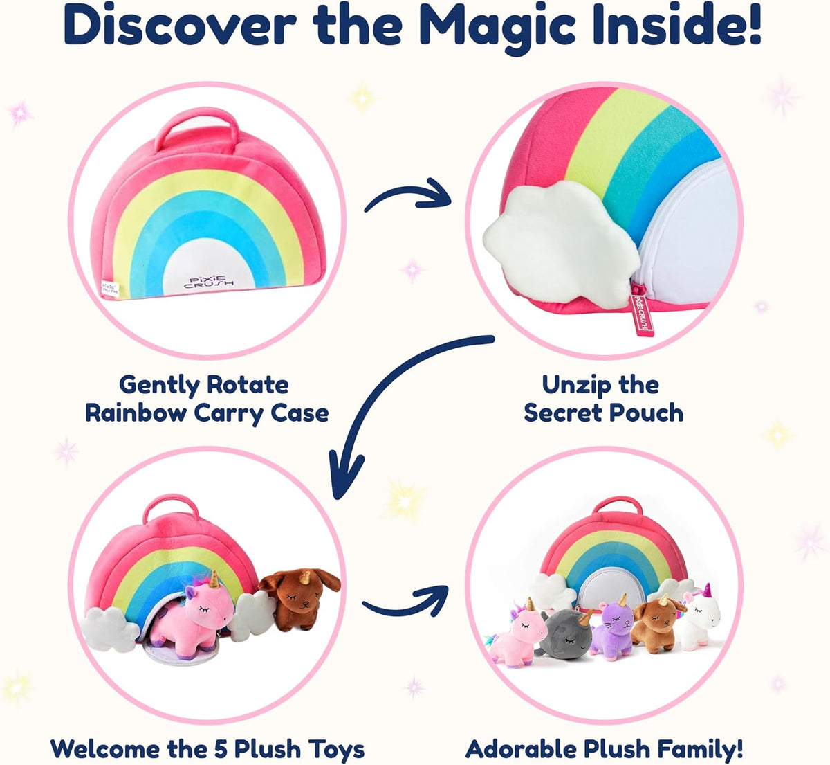 PixieCrush Juego de animales de peluche de unicornio, 5 juguetes de...