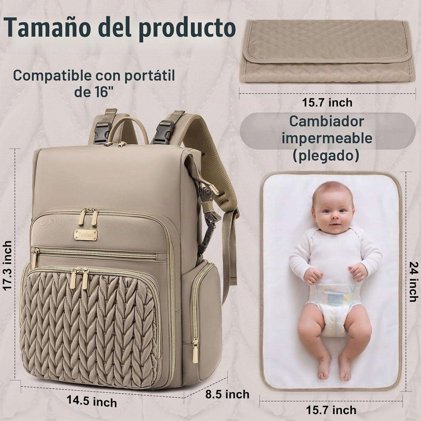 Tealari Mochila de pañales convertible 4 en 1, bolsa de pañales imp...