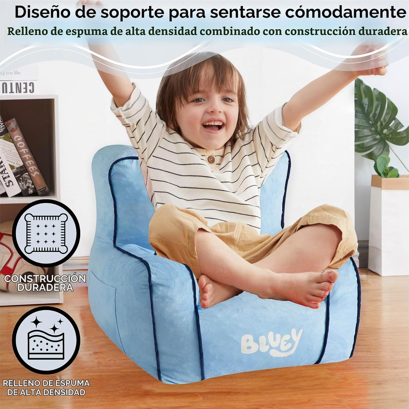 Idea Nuova Bluey - Puf relleno de espuma para niños, asiento de fel...