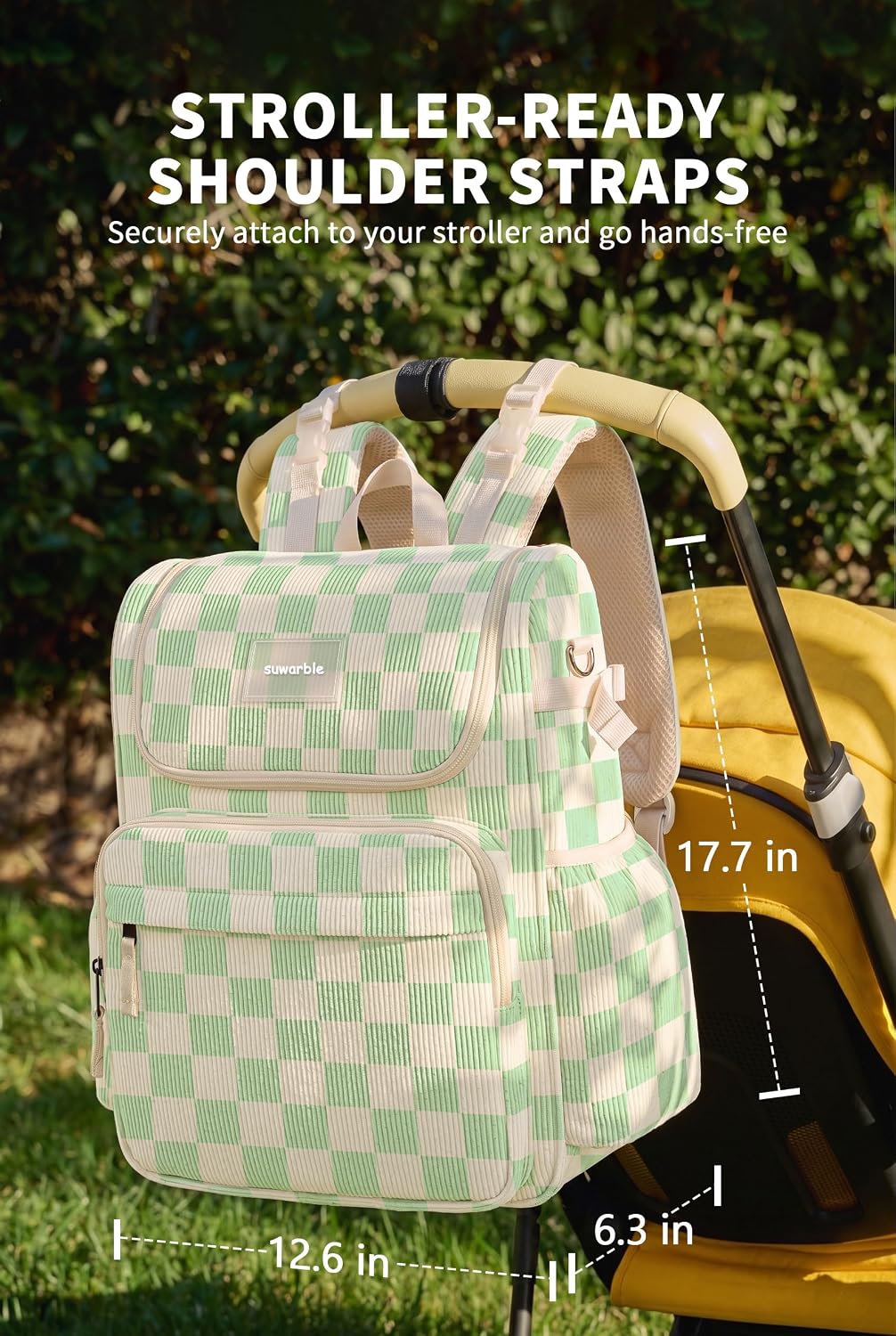 suwarble Mochila grande de pana para pañales para mamá, bolsa de vi...