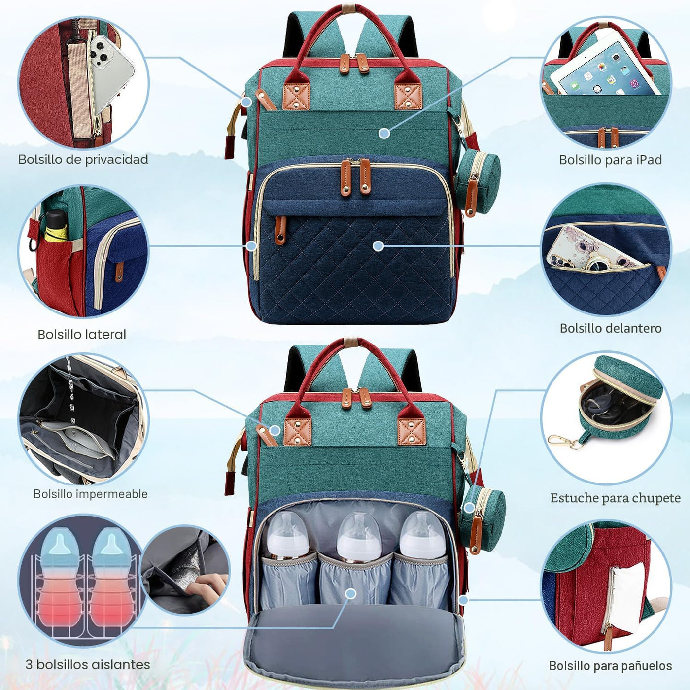 SHITIESHOU Bolsa de pañales mochila para bebé, bolsa de pañales par...