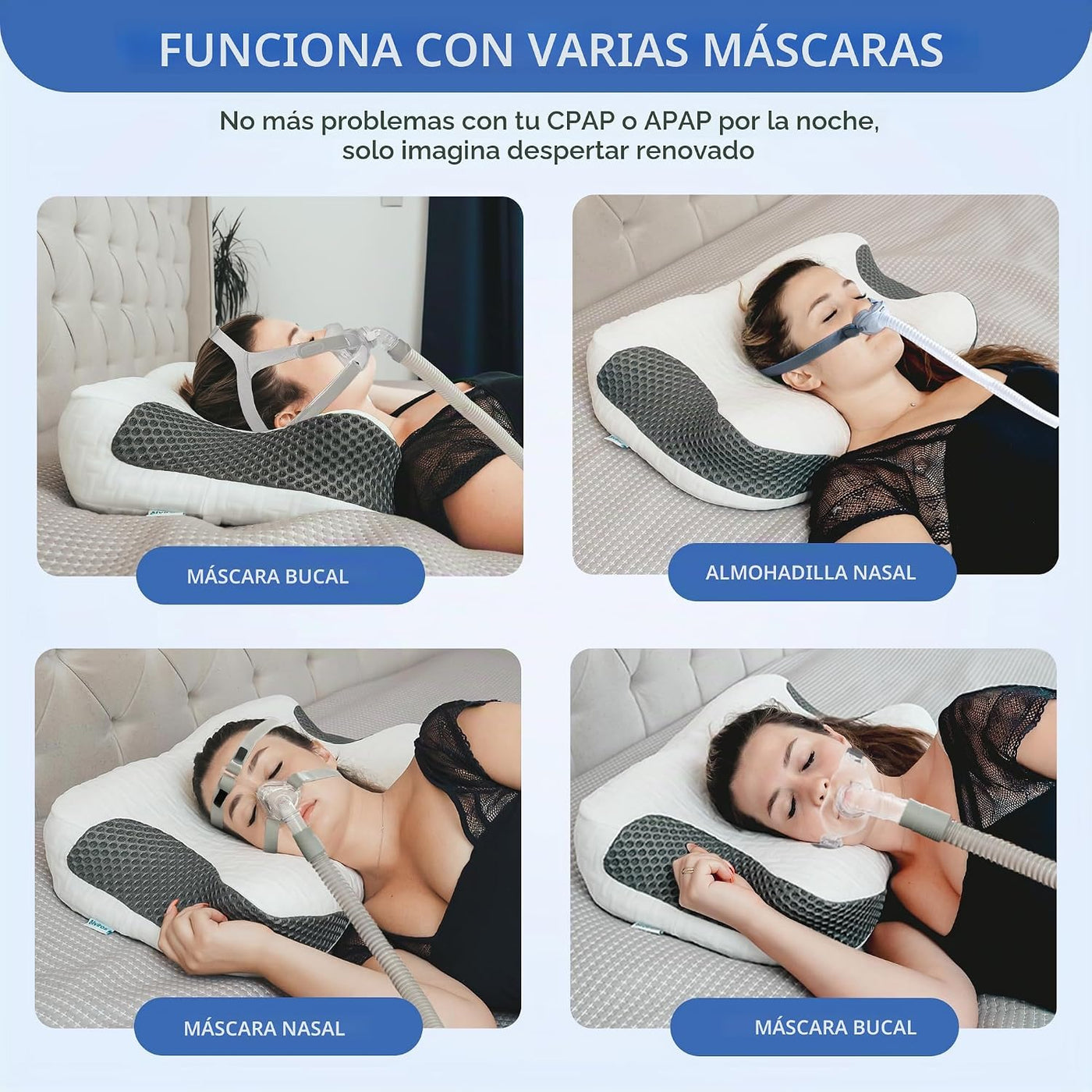 Elviros Paquete de 2 almohadas CPAP para dormir, ergonómicas de alt...