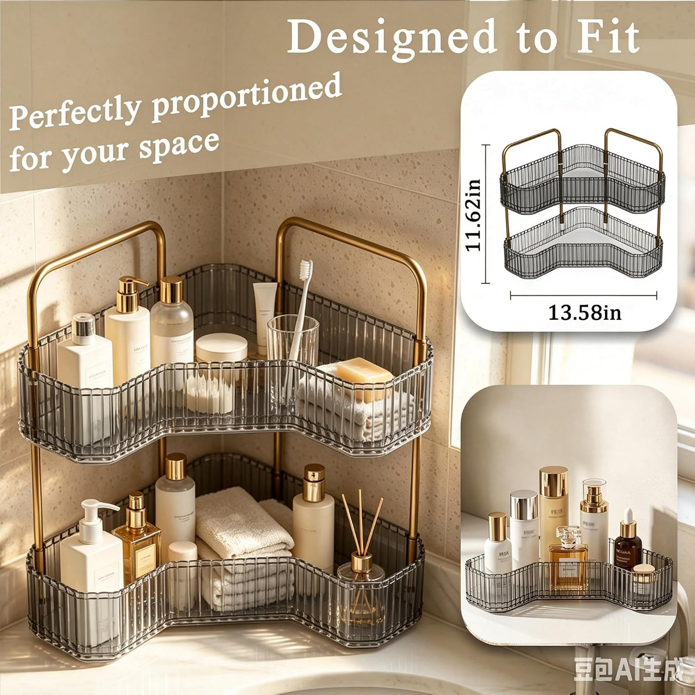 Organizador de baño esquinero de 2 niveles, estante para mostrador...