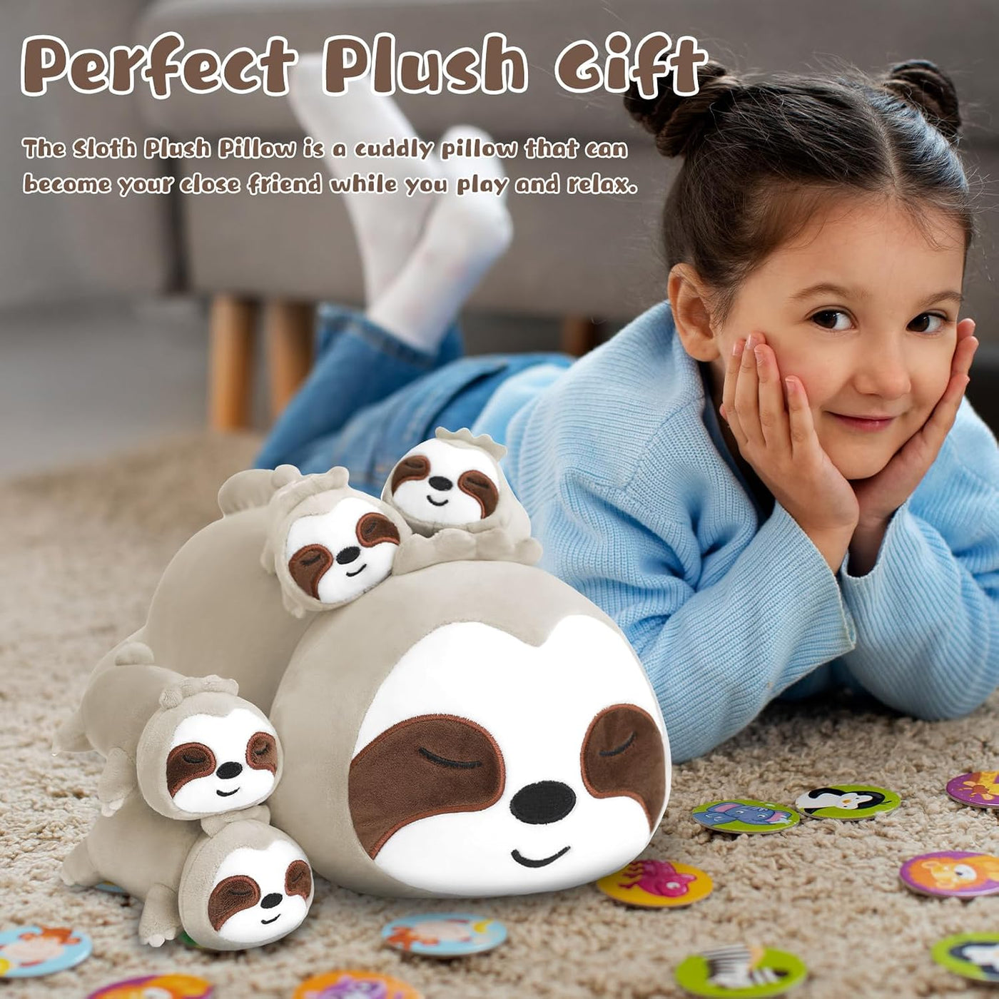 TOYSYM Perezoso de peluche lindo perezoso de peluche con 4 peluches...