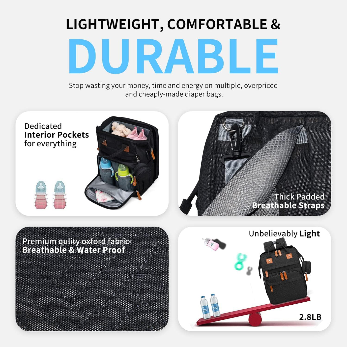 KABAQOO Mochila para Pañales con Estación de Cambio Desmontable, Bo...