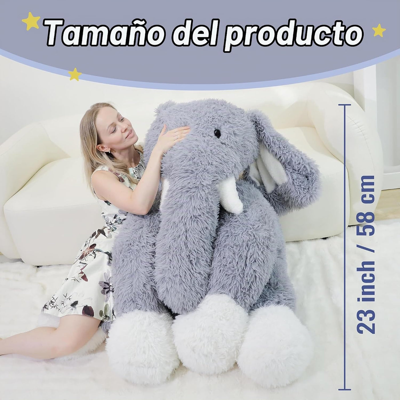 Jrystar Animales de peluche de elefante gigante, juguetes de peluch...