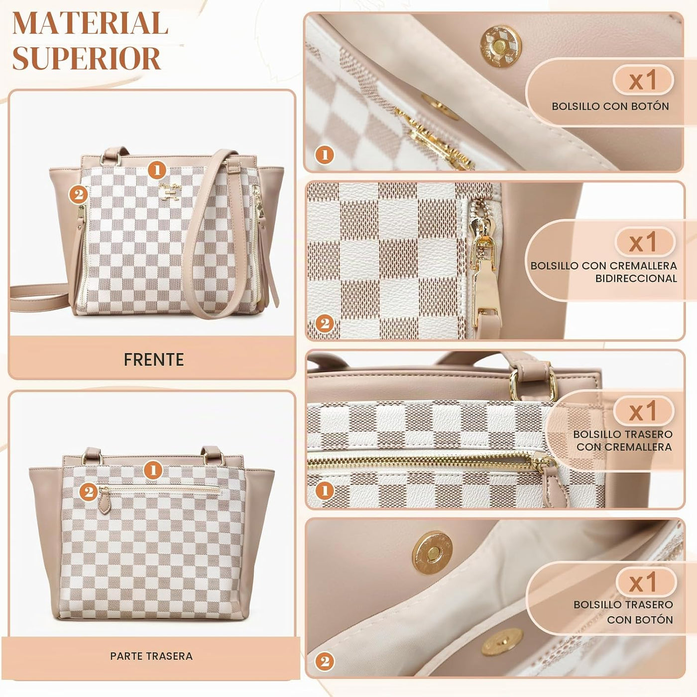 miss fong Bolsa de pañales pequeña de cuero para mujer, bolso de pa...