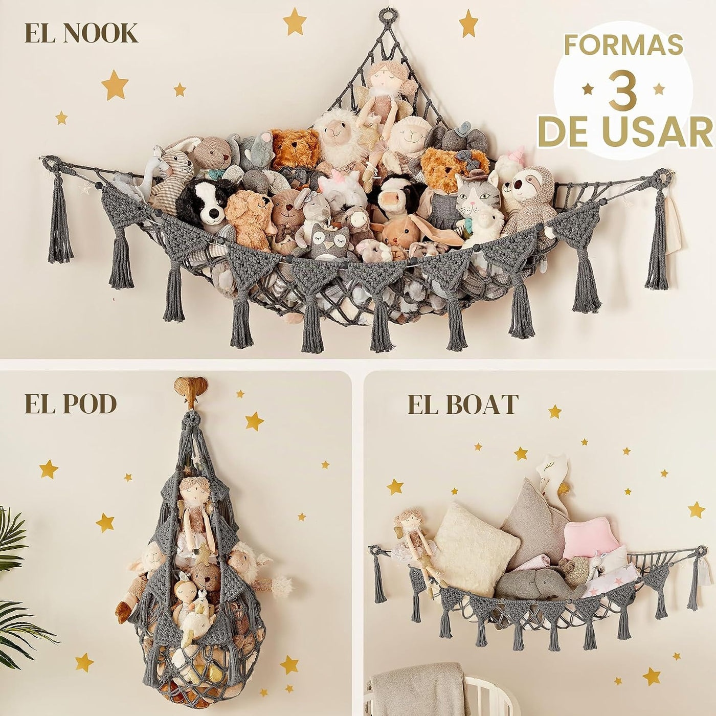 TIDYTEDS Macramé DreamLights - Red de almacenamiento de animales de...