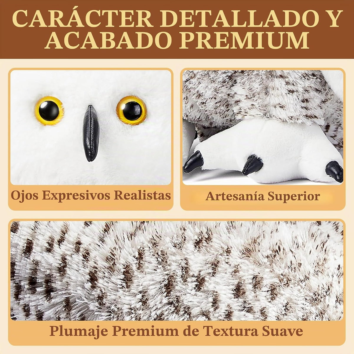 IKASA Juguete de peluche gigante realista de búho nevado, 17 pulgad...