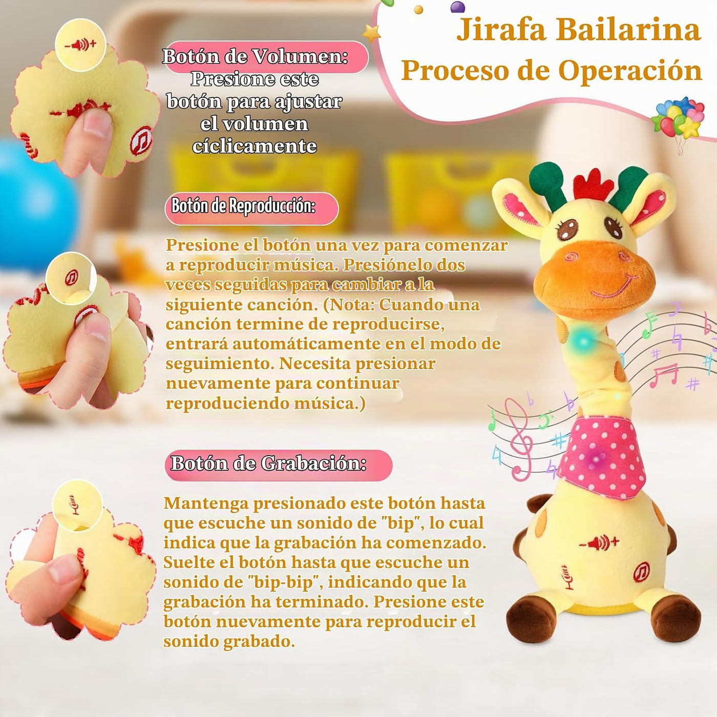 LLUKEME Juguete de Jirafa Bailarina y Habladora, Animal de Peluche...