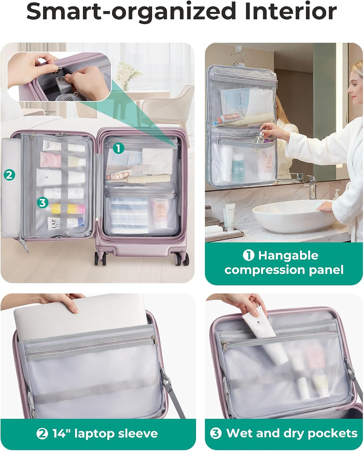 BAGSMART Equipaje de mano de apertura superior 22x14x9 aprobado por...