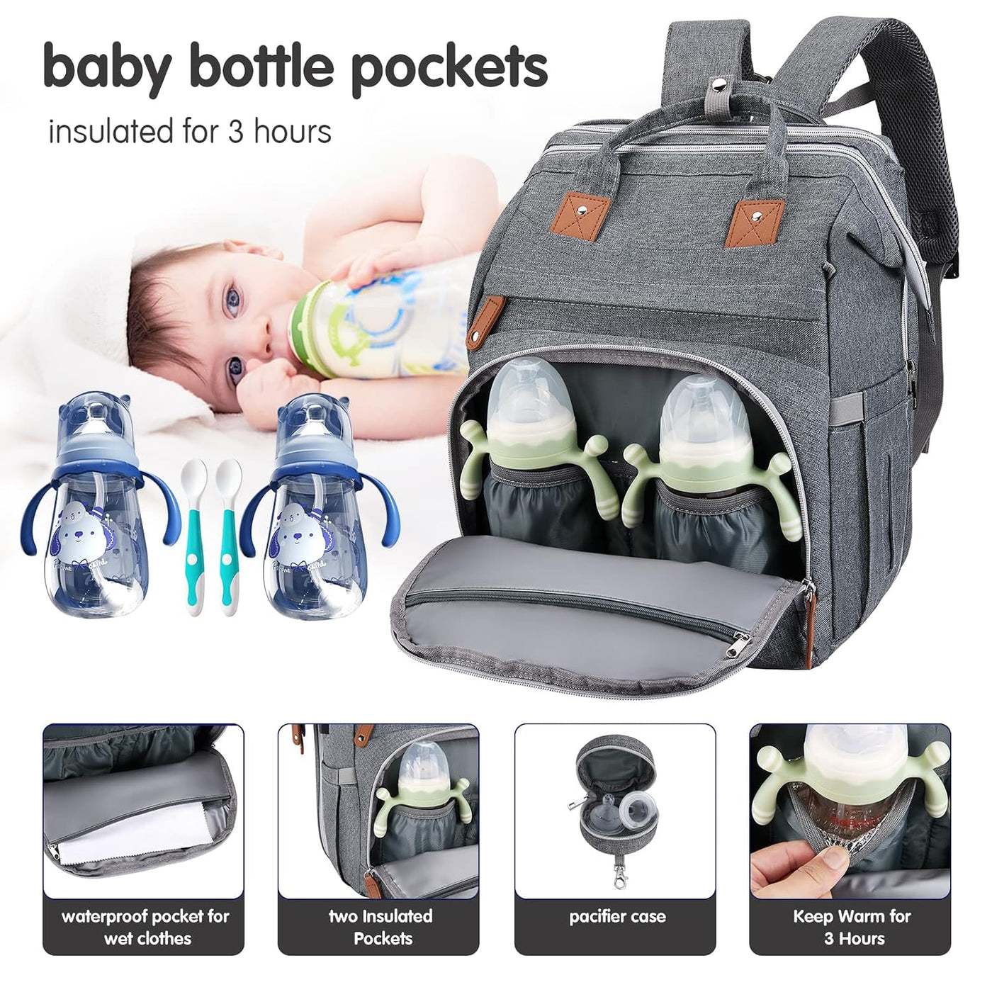DerJunstar - Mochila para pañales con cambiador para bebés con cuna...