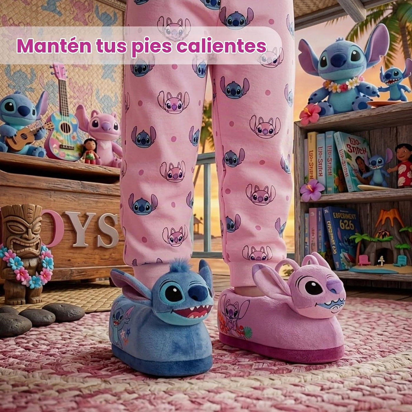 Disney Lilo and Stitch - Pantuflas de felpa para niños y niñas, pan...