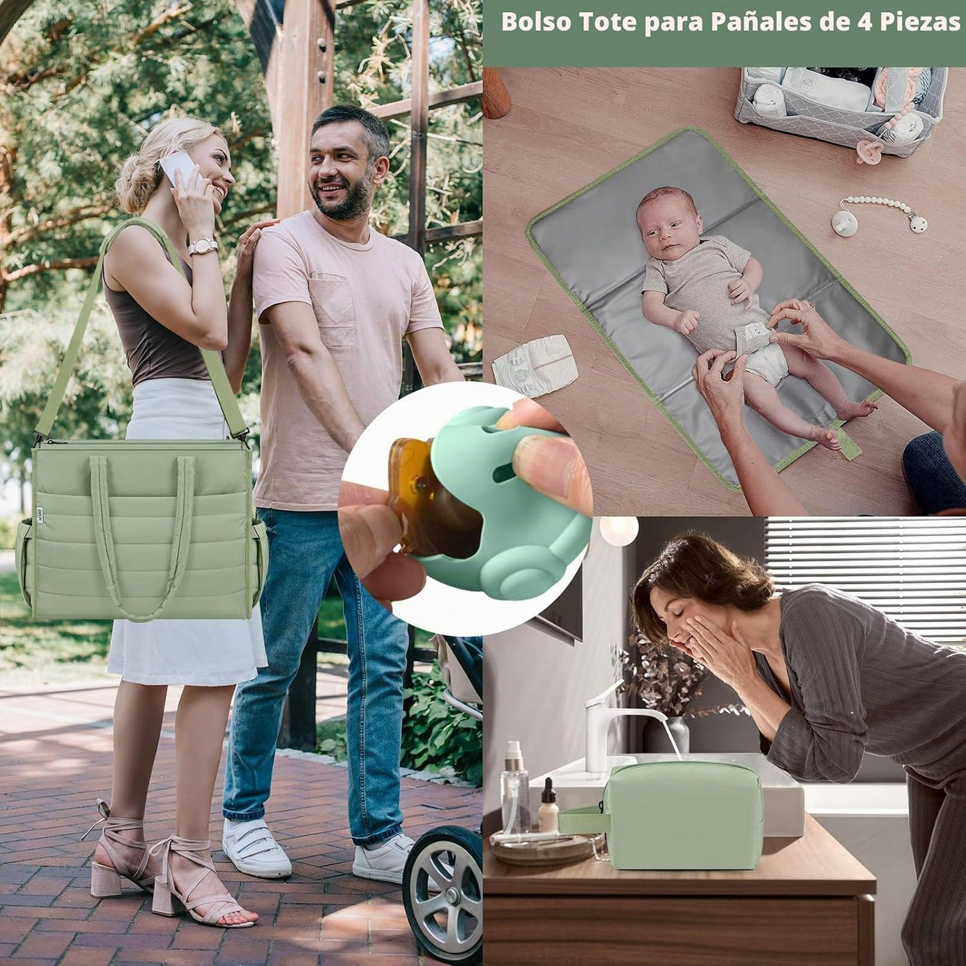 IBFUN Bolso de Pañales para Bebé - Bolso Grande para Bebé 4Pcs con...