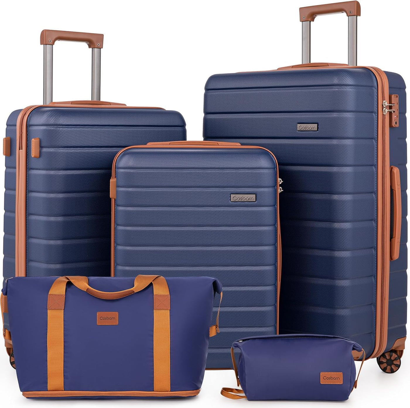 Cosbarn Juegos de equipaje de 5 piezas maletas con ruedas, Azul osc...