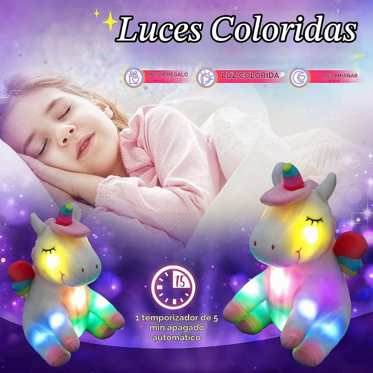 Athoinsu Peluche de unicornio de 12 pulgadas con luces LED colorida...
