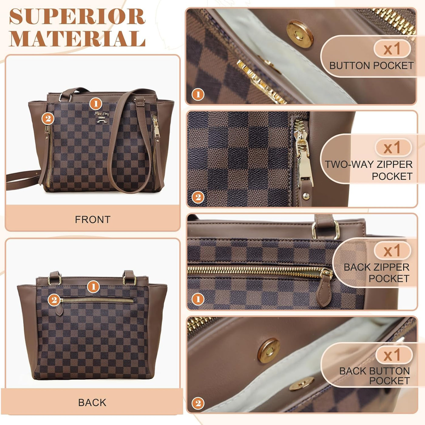 miss fong Bolsa de pañales pequeña de cuero para mujer, bolso de pa...