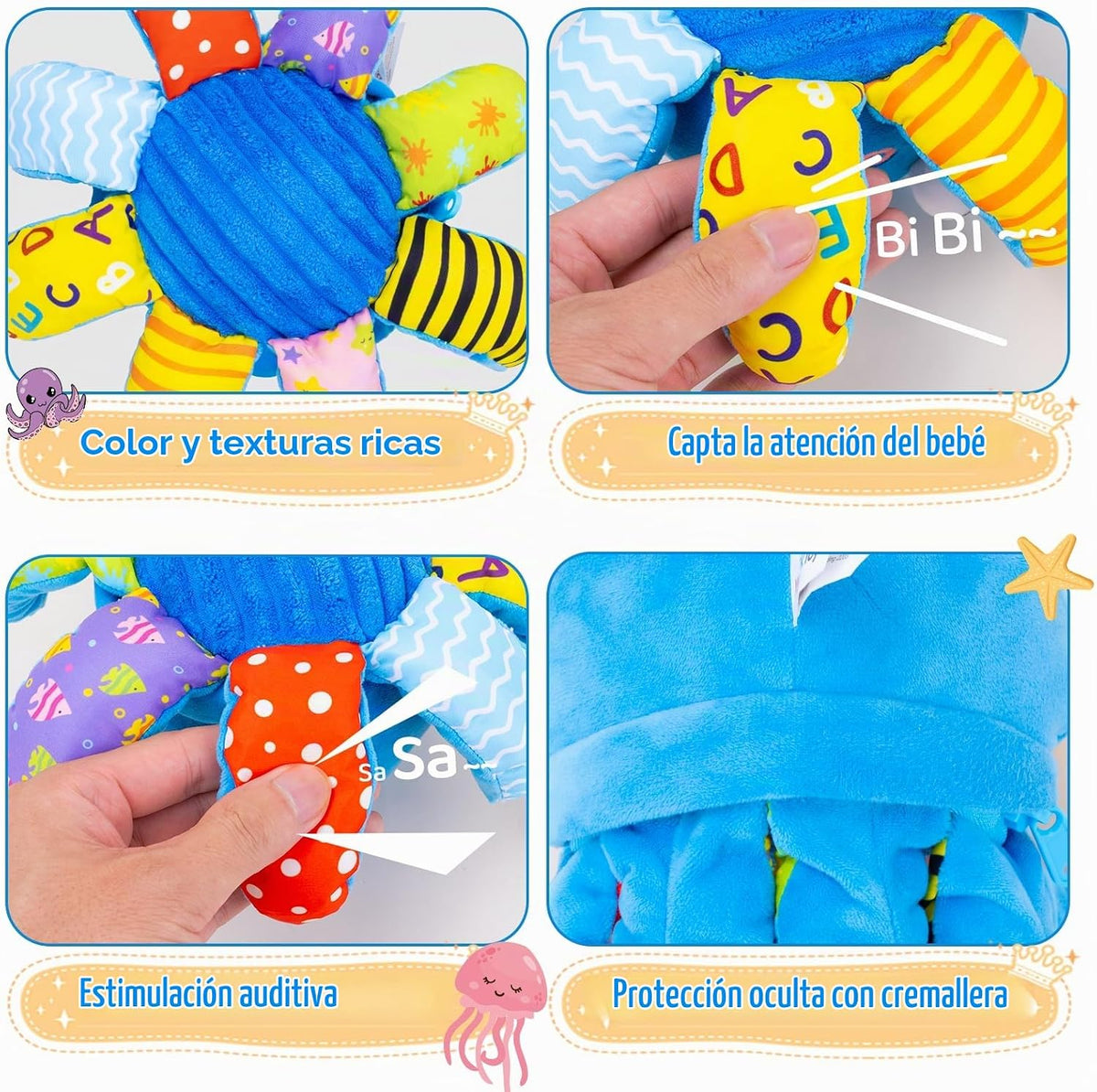 Juguetes para bebés de 6 a 12 meses, juguetes musicales de pulpo sa...