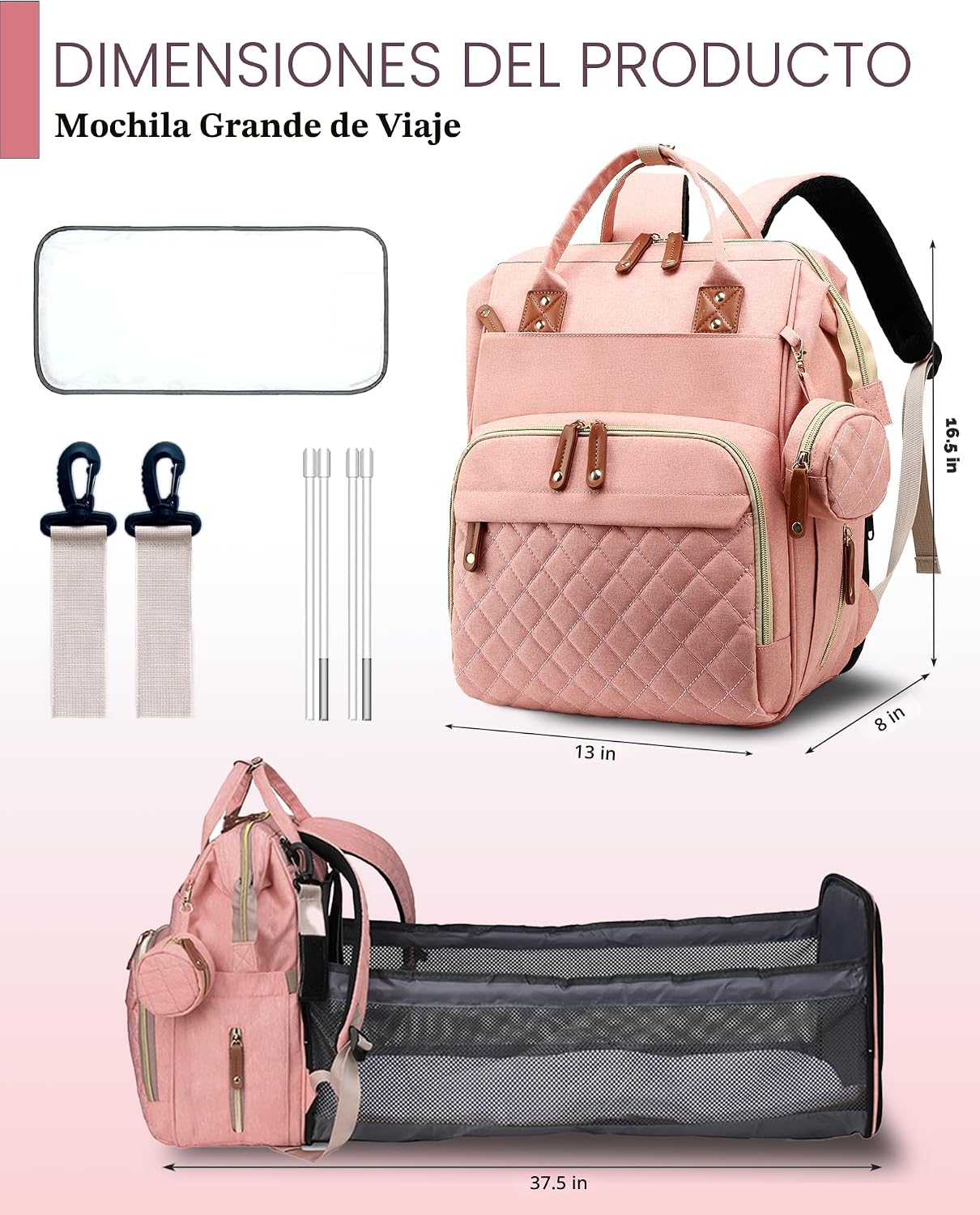 Lamroro Bolsa de pañales con cambiador, mochila impermeable 3 en 1...