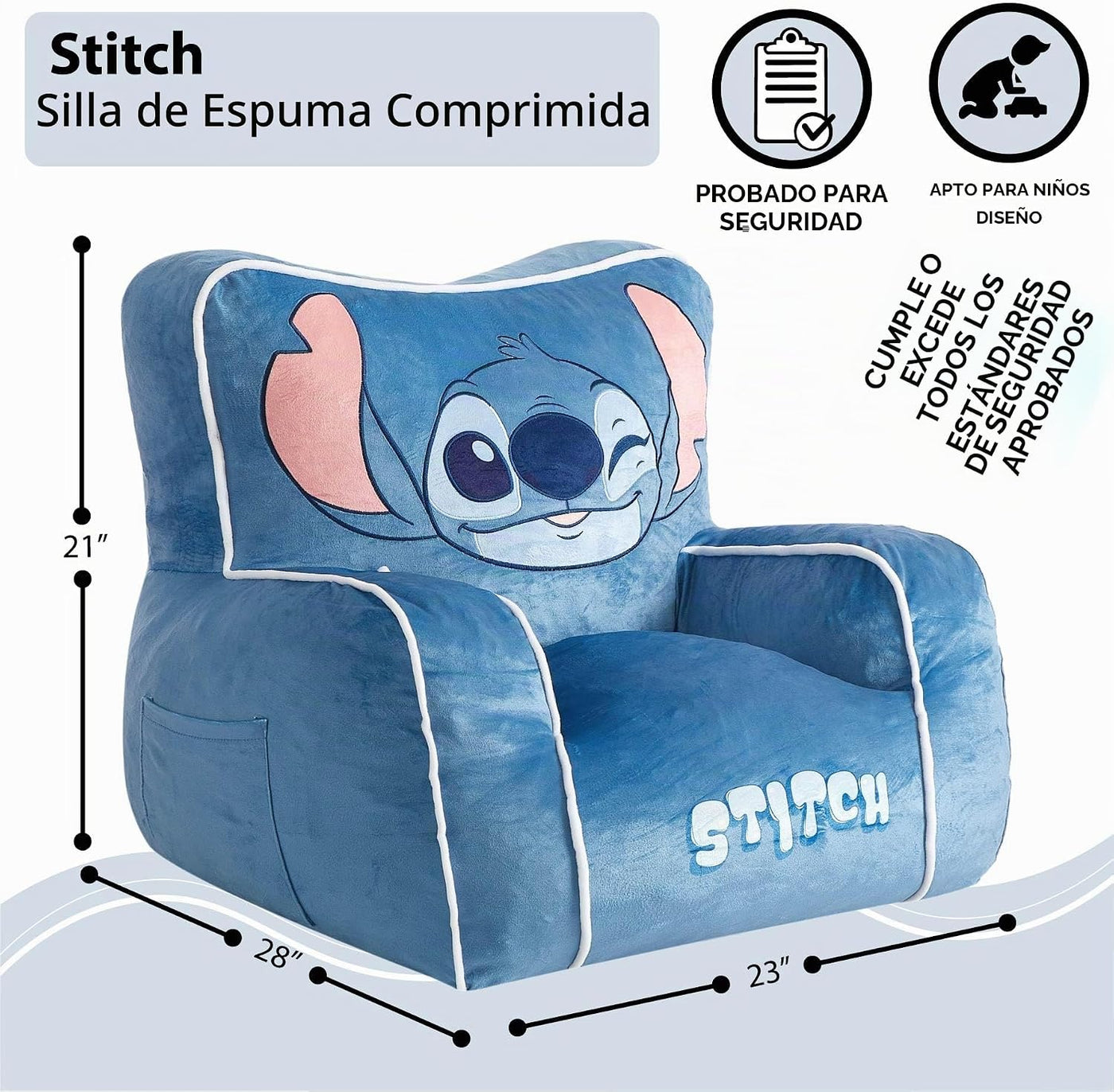 Idea Nuova Disney Stitch - Puf relleno de espuma para niños, asient...