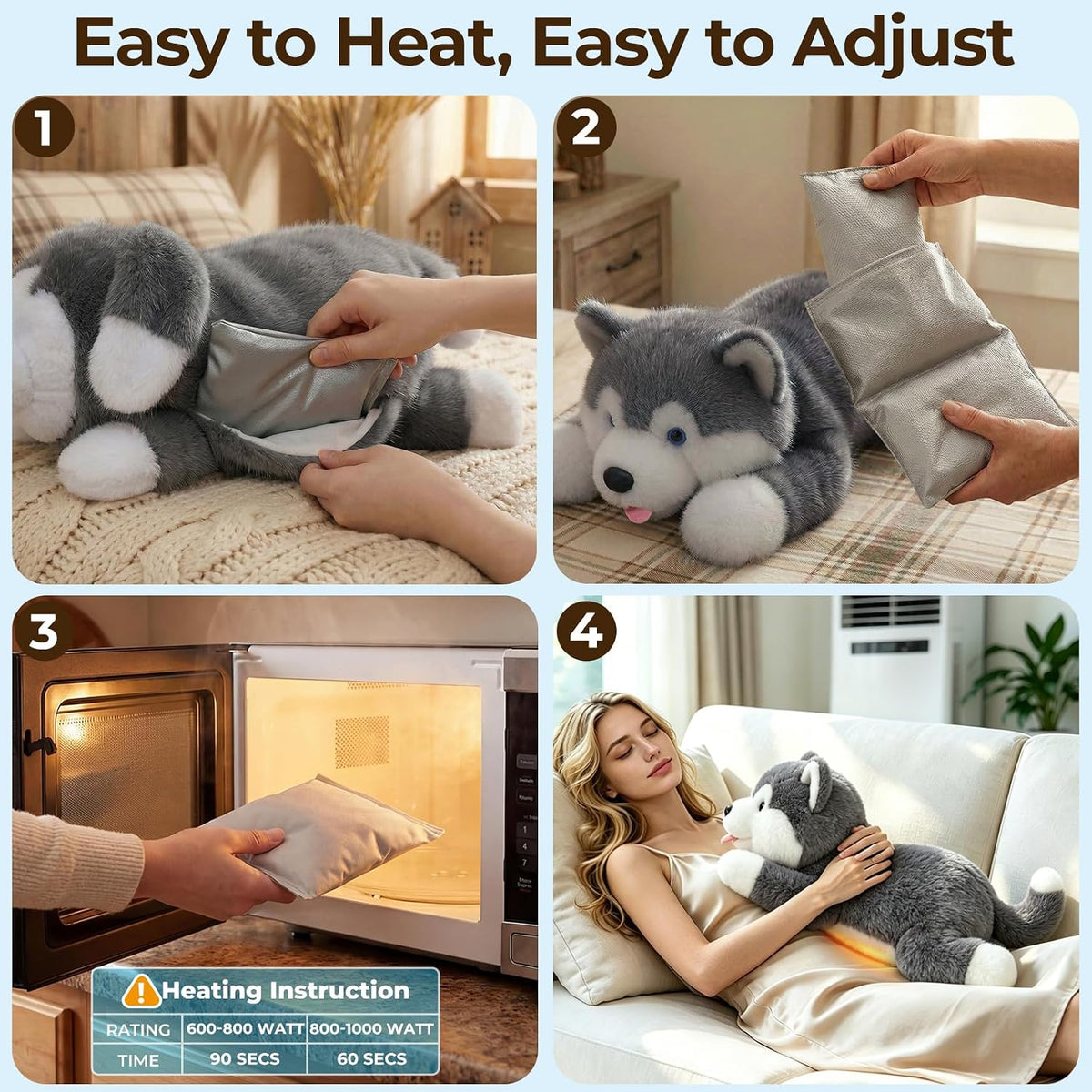 Mewaii Animales de peluche con peso con almohadilla térmica para mi...