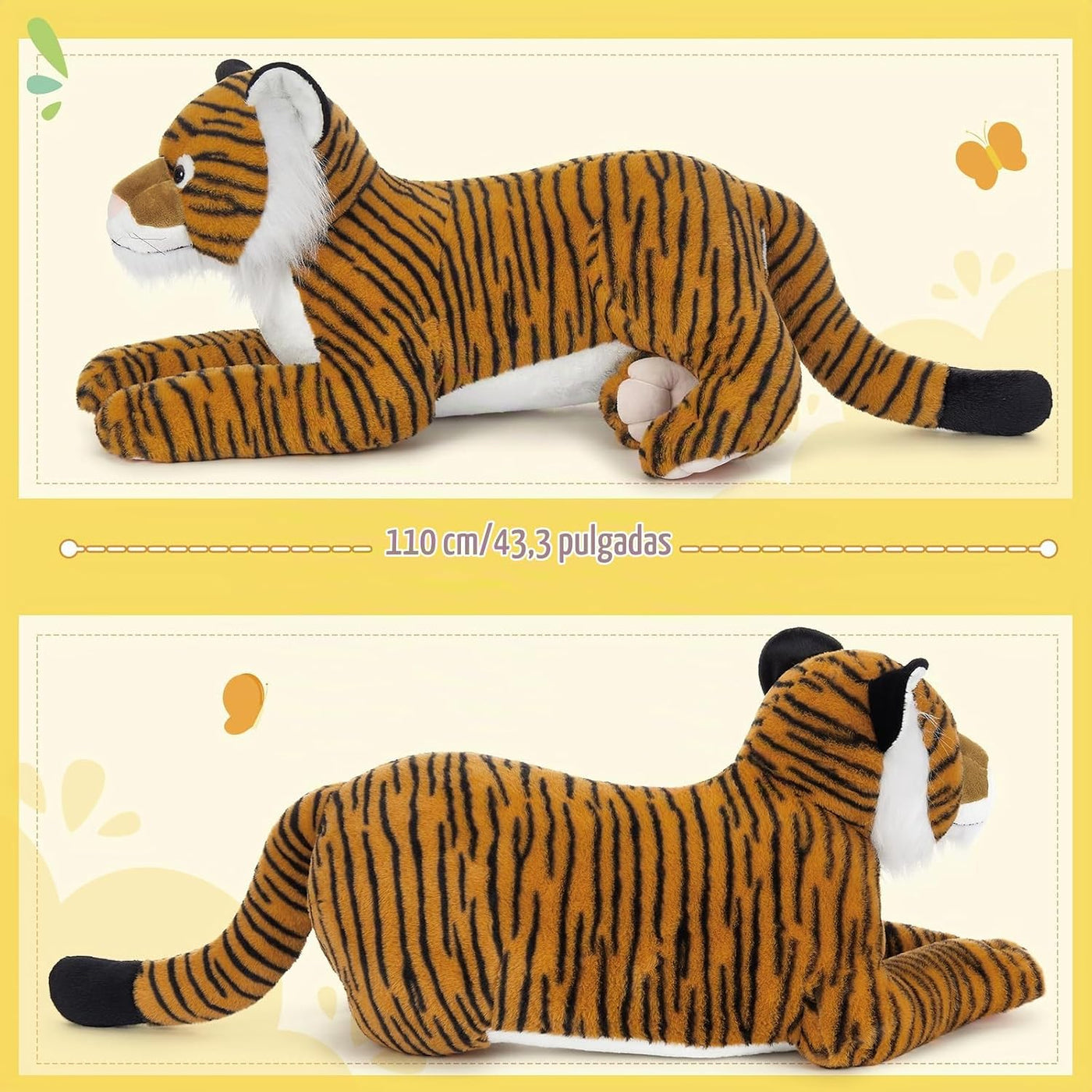 Tezituor - Peluche gigante de tigre de 43.3 pulgadas, almohada de c...