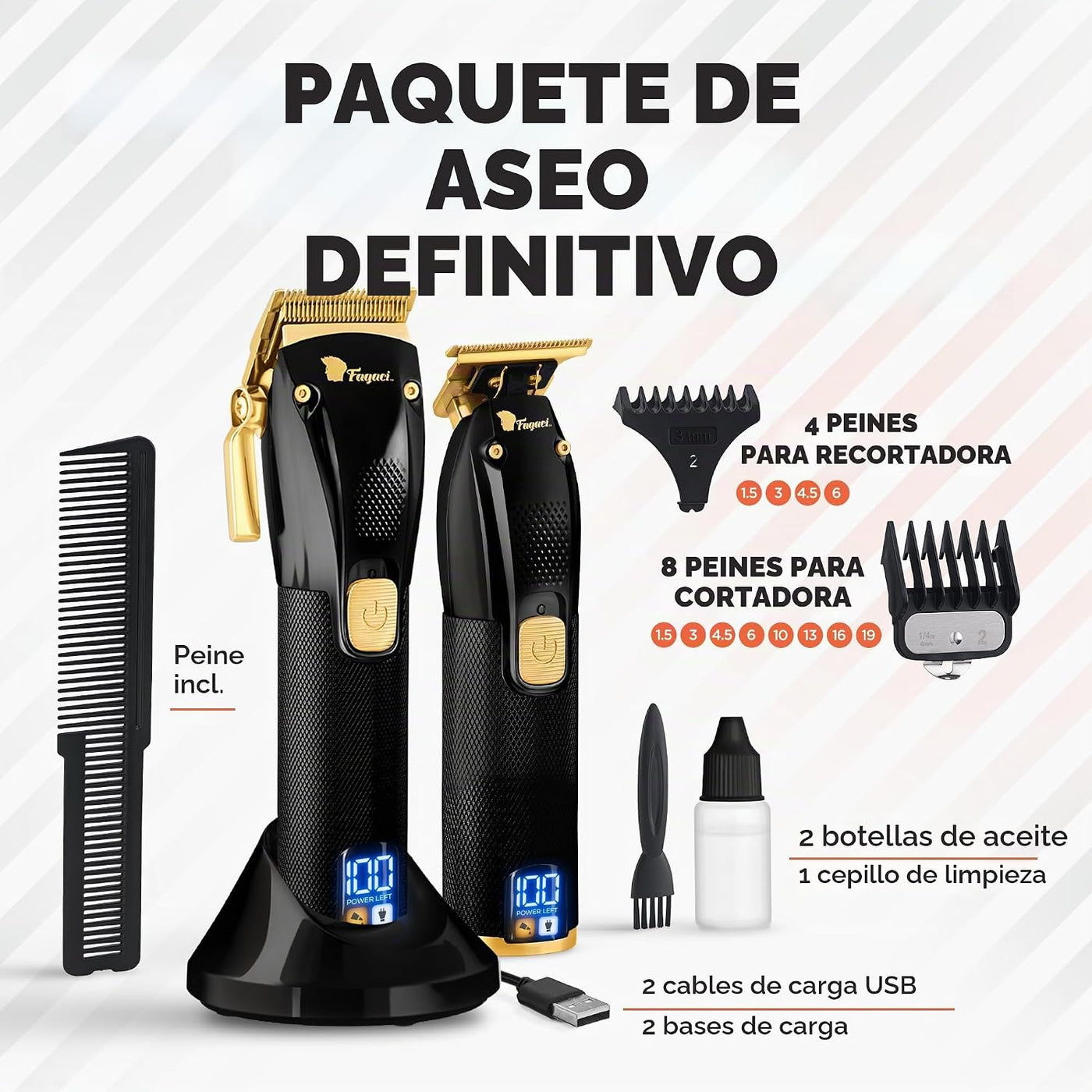 Fagaci Cortadores Profesionales de Pelo para Hombres Set Turbo Powe...