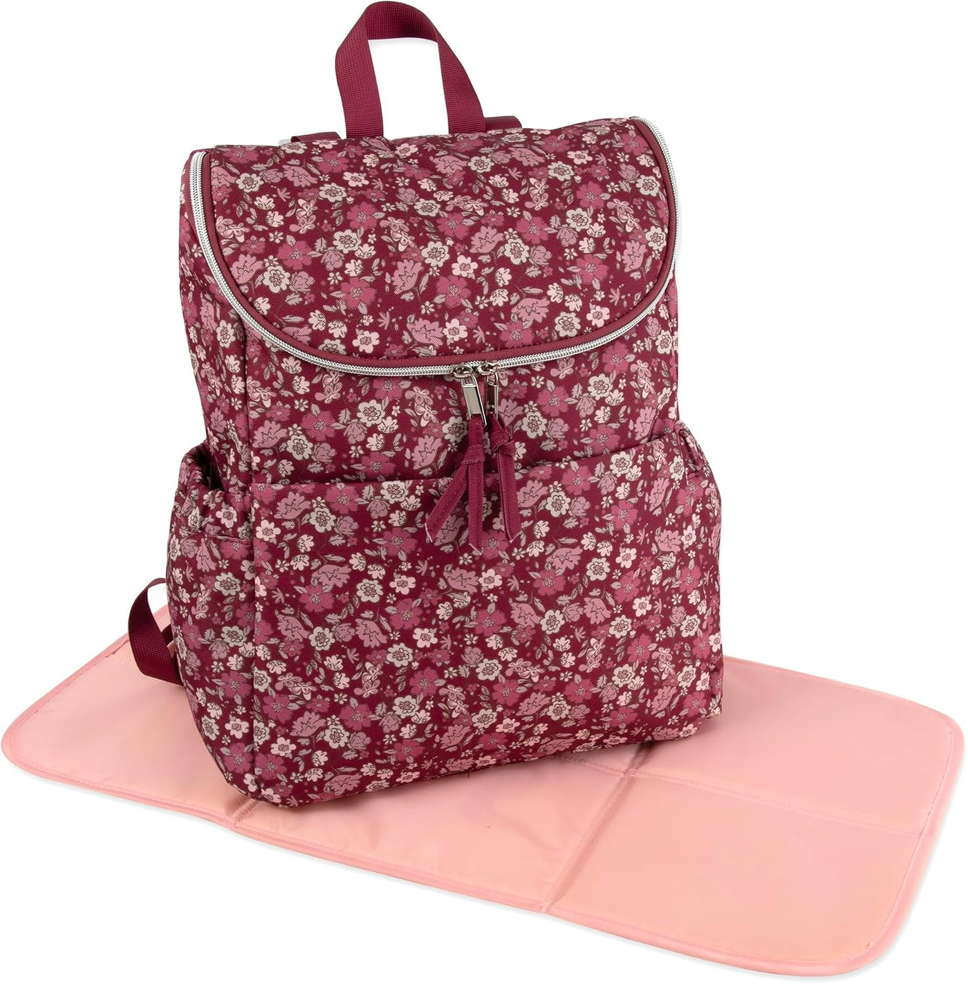 Mochila de pañales floral multifunción y bolsa de pañales de viaje...