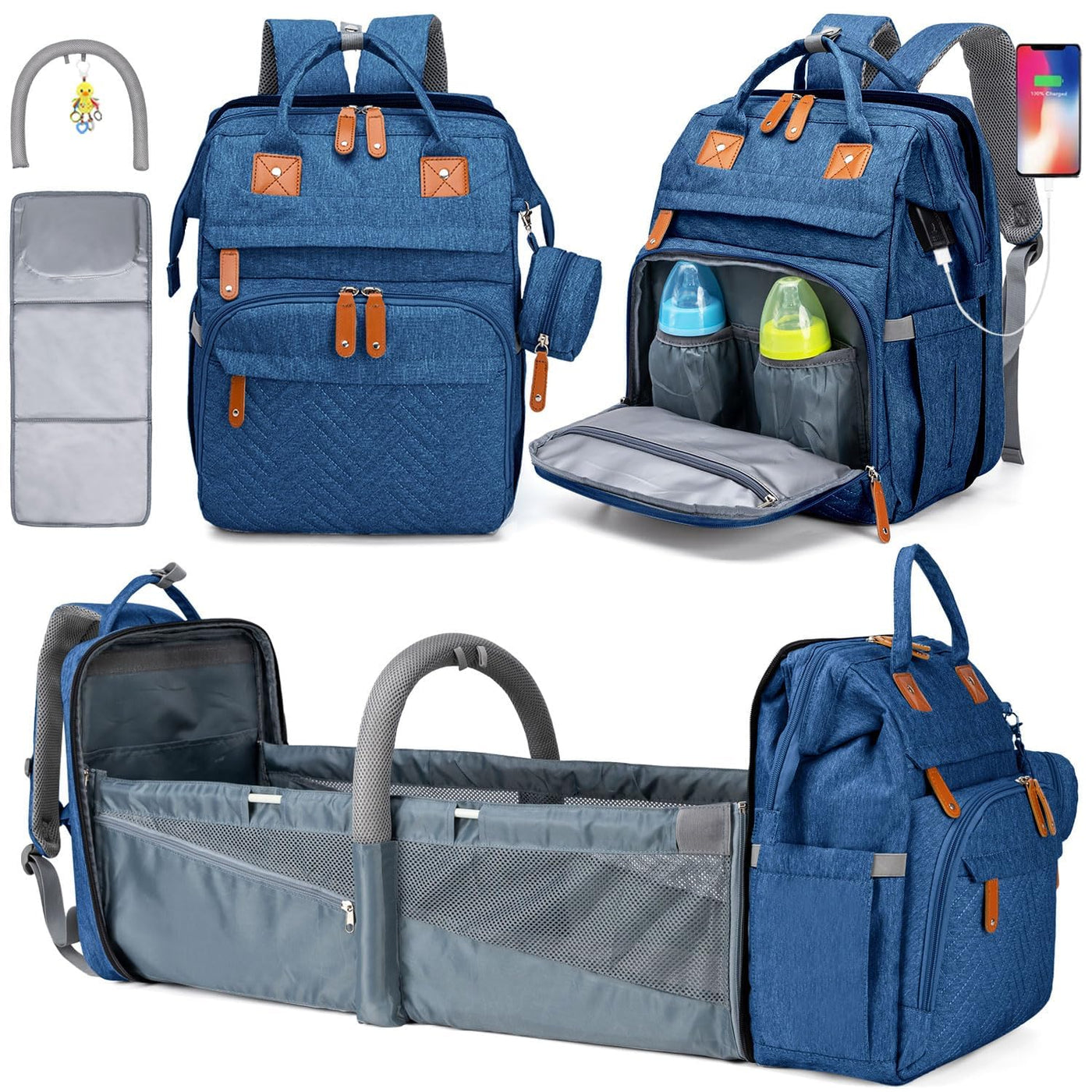 KABAQOO Mochila para pañales con estación de cambio desmontable, bo...