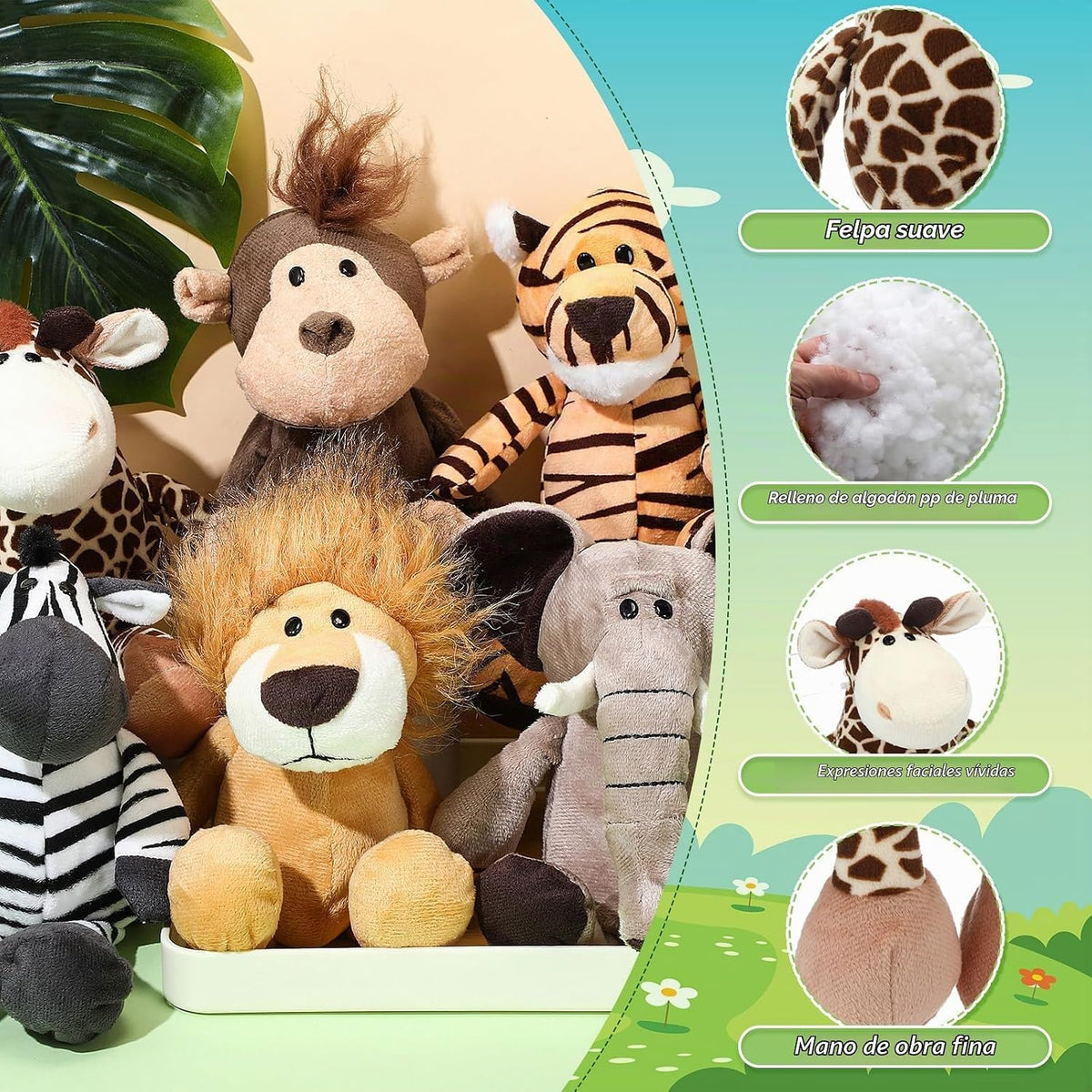HyDren - Juego de 12 animales de peluche de safari de la selva, 8 p...