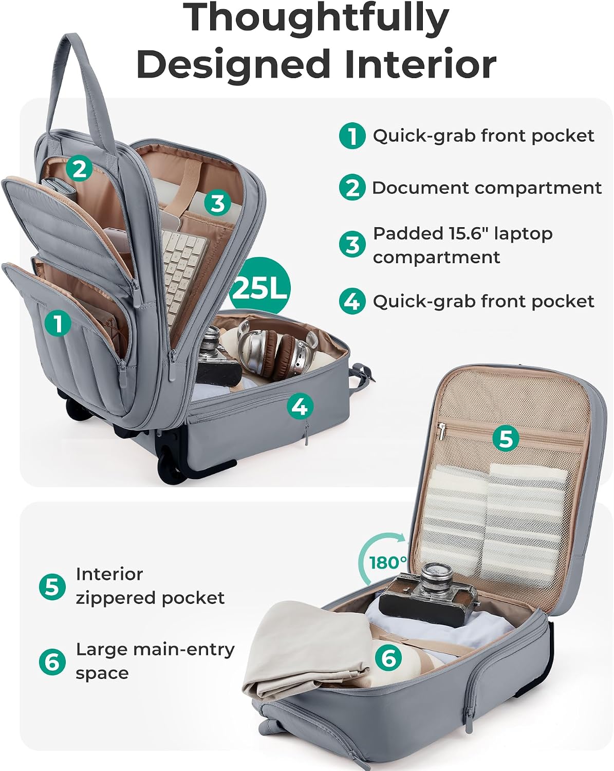 BAGSMART Equipaje de mano, maleta de viaje debajo del asiento de 16...