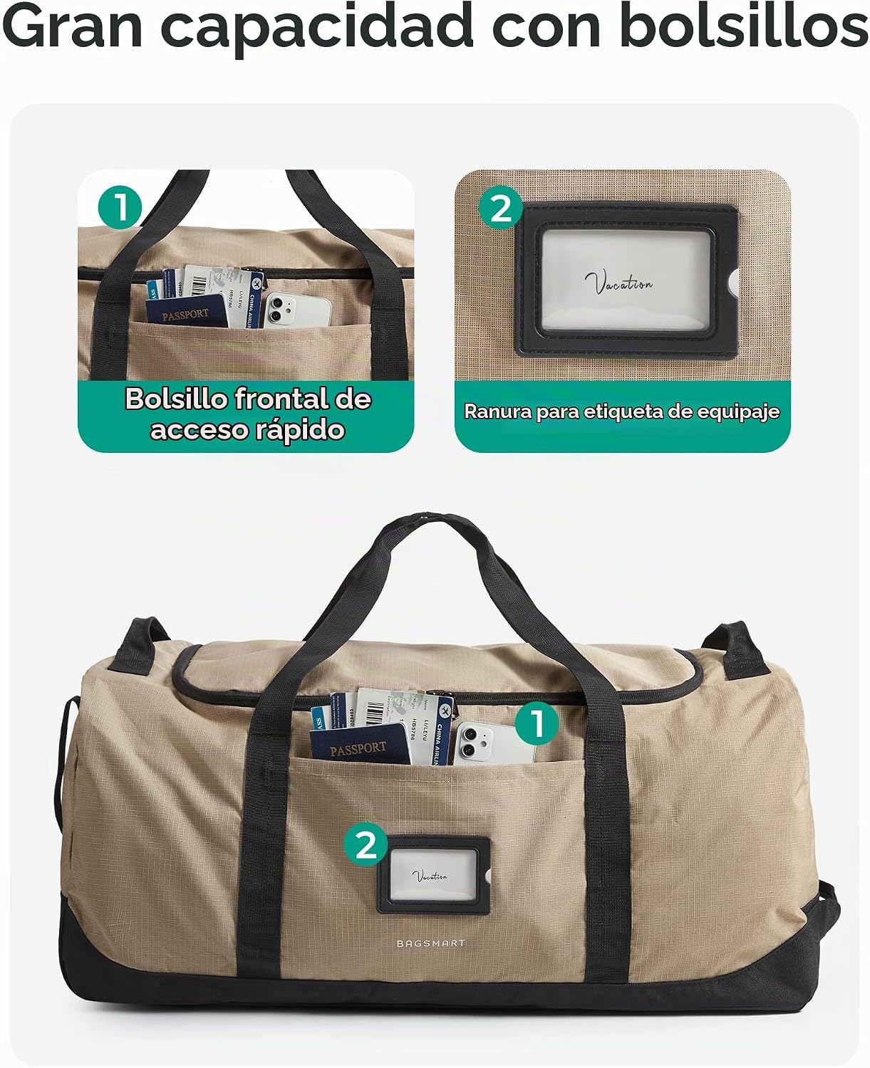 BAGSMART Bolsa de viaje plegable 83L, equipaje grande para viajes |...